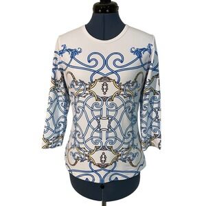 J McLaughlin Sig T White Blue‎ Equestrian Bit Bridle Regal Catalina Cloth Top M
